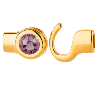 Hook closure gold with crystal stone Light Amethyst 7mm (ID 5x2) 24K gold plated