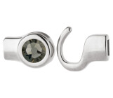 Hook closure silver antique with crystal stone in Black Diamond 7mm (ID 5x2) 999° antique silver plated