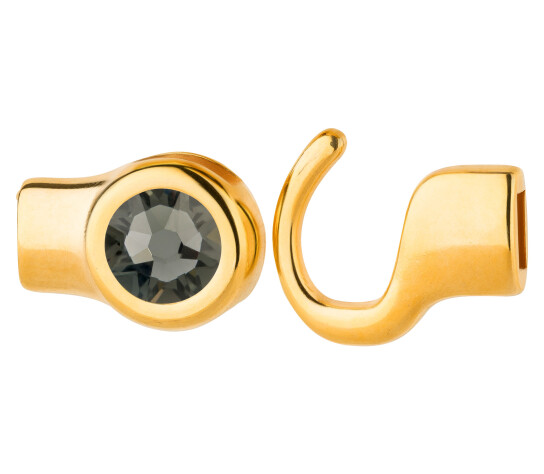 Hakenverschluss gold Kristallstein Black Diamond 7mm (ID 5x2) 24K vergoldet