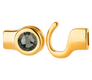 Hook clasp gold with crystal stone Black Diamond 7mm (ID 5x2) 24K gold-plated