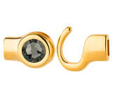 Fermeture à crochet or avec un pierre de cristal Black Diamond 7mm (ID 5x2) 24K plaqué or