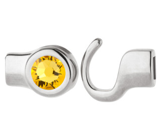 Chiusura a gancio argento antico con pietra cristallo Light Topaz 7mm (ID 5x2) 999° placcato argento