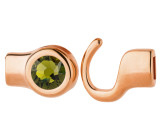 Fermoir crochet or rose avec cristal Olivine 7mm (ID 5x2) 24K doré rose