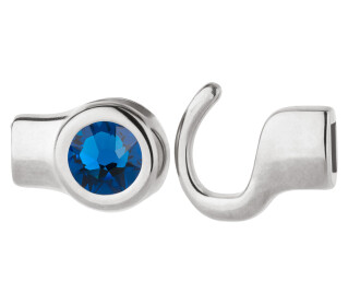 Hakenverschluss antik silber mit Kristallstein Capri Blue 7mm (ID 5x2) 999° antik versilbert