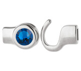 Hook closure silver antique with crystal stone in Capri Blue 7mm (ID 5x2) 999° antique silver plated