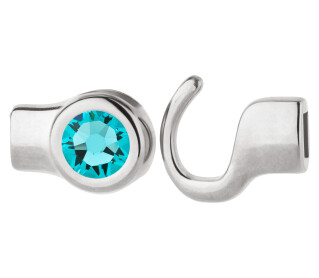Haaksluiting antiek zilver met kristallen steen Light Turquoise  7mm (ID 5x2) 999° antiek verzilverd