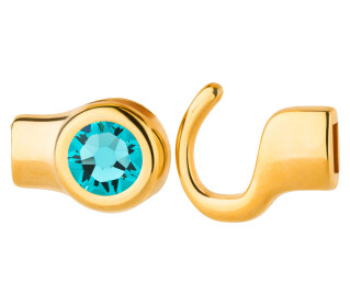 Hook closure gold with crystal stone Light Turquoise 7mm (ID 5x2) 24K gold plated