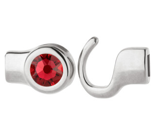 Haaksluiting antiek zilver met kristallen steen Scarlet  7mm (ID 5x2) 999° antiek verzilverd