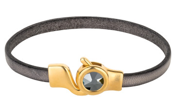 Hook clasp gold with crystal stone Jet Hematite 7mm (ID...