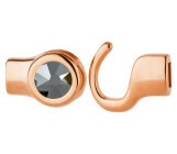 Chiusura a gancio oro rosa con pietra cristallo Jet Hematite 7mm (ID 5x2) 24K placcato oro rosa