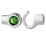 Hook closure silver antique with crystal stone in Fern Green 7mm (ID 5x2) 999° antique silver plated