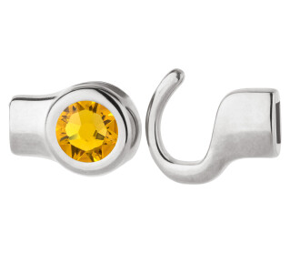 Hook closure silver antique with crystal stone in Sunflower 7mm (ID 5x2) 999° antique silver plated