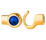 Hook closure gold with crystal stone Majestic Blue 7mm (ID 5x2) 24K gold plated