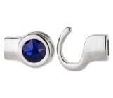 Hook closure silver antique with crystal stone in Cobalt 7mm (ID 5x2) 999° antique silver plated