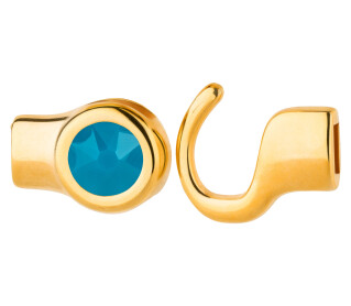 Hook closure gold with crystal stone Caribean Blue Opal 7mm (ID 5x2) 24K gold plated