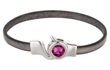Hook closure silver antique with crystal stone in Fuchsia 7mm (ID 5x2) 999° antique silver plated