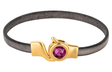 Hakenverschluss gold mit Kristallstein Fuchsia 7mm (ID 5x2) 24K vergoldet