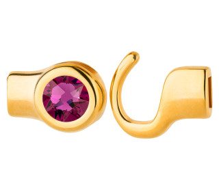 Hakenverschluss gold mit Kristallstein Fuchsia 7mm (ID 5x2) 24K vergoldet