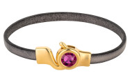Hakenverschluss gold mit Kristallstein Fuchsia 7mm (ID 5x2) 24K vergoldet