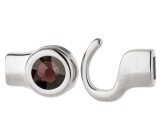 Hook closure silver antique with crystal stone in Burgundy 7mm (ID 5x2) 999° antique silver plated