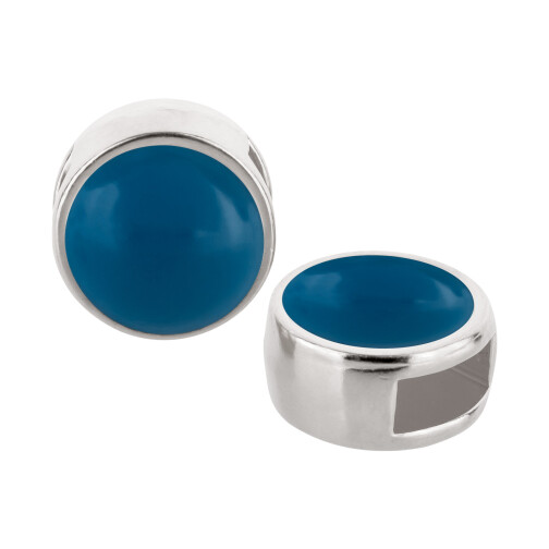 Schiebeperle antik silber 9mm (ID 5x2mm) mit Cabochon in Crystal Lapis Pearl 7mm 999° antik versilbert