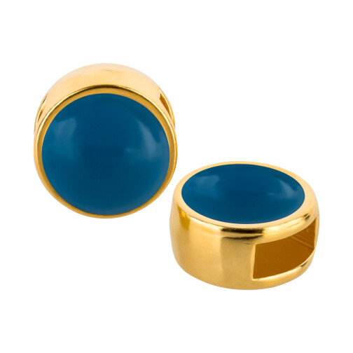Schiebeperle gold 9mm (ID 5x2mm) mit Cabochon in Crystal Lapis Pearl 7mm 24K vergoldet