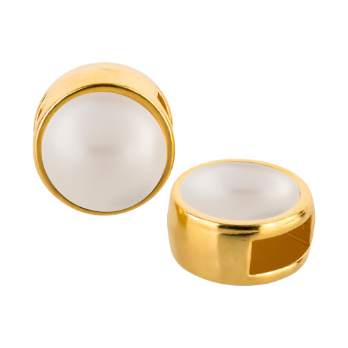 Schiebeperle gold 9mm (ID 5x2mm) mit Cabochon in Crystal White Pearl 7mm 24K vergoldet