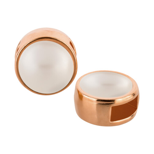 Schiebeperle rose gold 9mm (ID 5x2mm) mit Cabochon in Crystal White Pearl 7mm 24K rose vergoldet