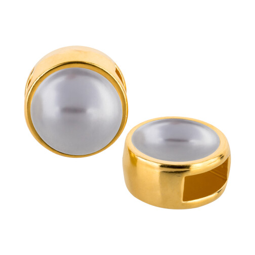 Slider gold 9mm (ID 5x2mm) with Cabochon in Crystal Lavender Pearl 7mm 24K gold plated