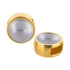 Schiebeperle gold 9mm (ID 5x2mm) mit Cabochon in Crystal Lavender Pearl 7mm 24K vergoldet