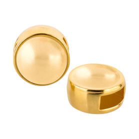 Schiebeperle gold 9mm (ID 5x2mm) mit Cabochon in Crystal Gold Pearl 7mm 24K vergoldet
