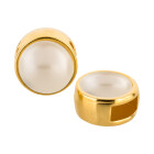 Schuivers goud 9mm (ID 5x2mm) met kristalsteen in Crystal Creampearl 7mm 24K verguld