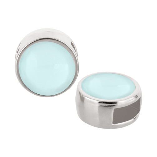 Slider silver antique 9mm (ID 5x2mm) with Cabochon in Crystal Powder Blue 7mm 999° antique silver plated