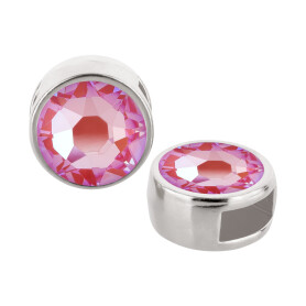 Schiebeperle antik silber 9mm (ID 5x2mm) mit Kristallstein in Crystal Lotus Pink DeLite 7mm 999° antik versilbert