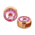 Cuenta redonda deslizable oro rosa 9mm (ID 5x2mm) con piedra de cristal en Crystal Lotus Pink DeLite 7mm 24K chapado oro rosa