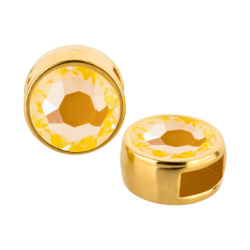 Schiebeperle gold 9mm (ID 5x2mm) mit Kristallstein in Crystal Sunshine DeLite 7mm 24K vergoldet