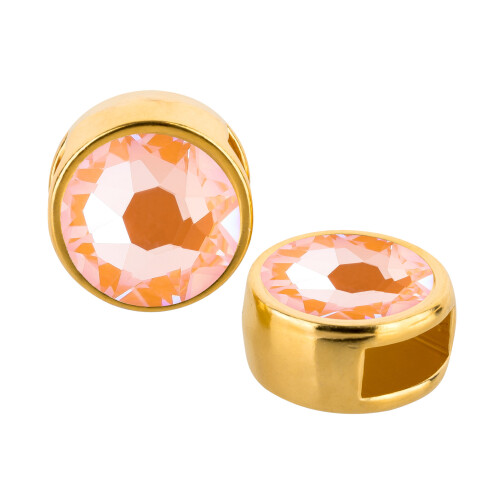 Passante oro 9mm (ID 5x2mm) con pietra cristallo Crystal Peach DeLite 7mm 24K placcato oro
