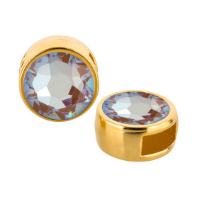 Cuenta redonda deslizable oro 9mm (ID 5x2mm) con piedra de cristal en Crystal Cappuchino DeLite 7mm 24K chapado oro