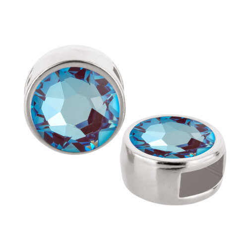 Schuivers antiek zilver 9mm (ID 5x2mm) met kristalsteen in Crystal Burgundy DeLite 7mm 999° antiek verzilverd