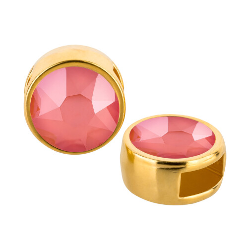 Slider gold 9mm (ID 5x2mm) with crystal stone in Crystal Light Coral 7mm 24K gold plated
