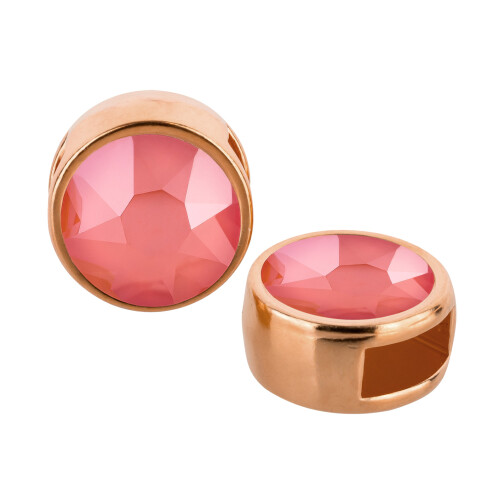Cuenta redonda deslizable oro rosa 9mm (ID 5x2mm) con piedra de cristal en Crystal Light Coral 7mm 24K chapado oro rosa