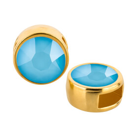 Slider gold 9mm (ID 5x2mm) with crystal stone in Crystal Summer Blue 7mm 24K gold plated