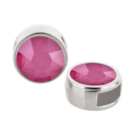 Slider silver antique 9mm (ID 5x2mm) with crystal stone in Crystal Peony Pink 7mm 999° antique silver plated