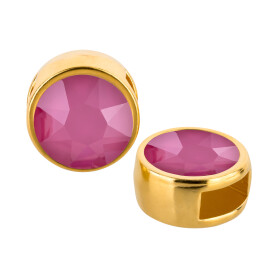 Slider gold 9mm (ID 5x2mm) with crystal stone in Crystal Peony Pink 7mm 24K gold plated