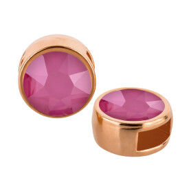 Cuenta redonda deslizable oro rosa 9mm (ID 5x2mm) con piedra de cristal en Crystal Peony Pink 7mm 24K chapado oro rosa