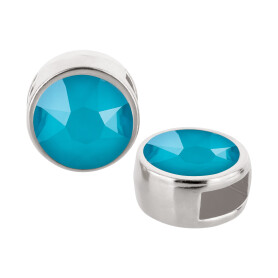 Slider silver antique 9mm (ID 5x2mm) with crystal stone in Crystal Azure Blue 7mm 999° antique silver plated