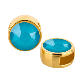 Slider gold 9mm (ID 5x2mm) with crystal stone in Crystal Azure Blue 7mm 24K gold plated