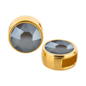 Slider gold 9mm (ID 5x2mm) with crystal stone in Crystal Dark Grey 7mm 24K gold plated