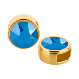 Cuenta redonda deslizable oro 9mm (ID 5x2mm) con piedra de cristal en Crystal Royal Blue 7mm 24K chapado oro