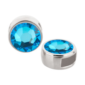 Slider silver antique 9mm (ID 5x2mm) with crystal stone in Crystal Royal Blue DeLite 7mm 999° antique silver plated
